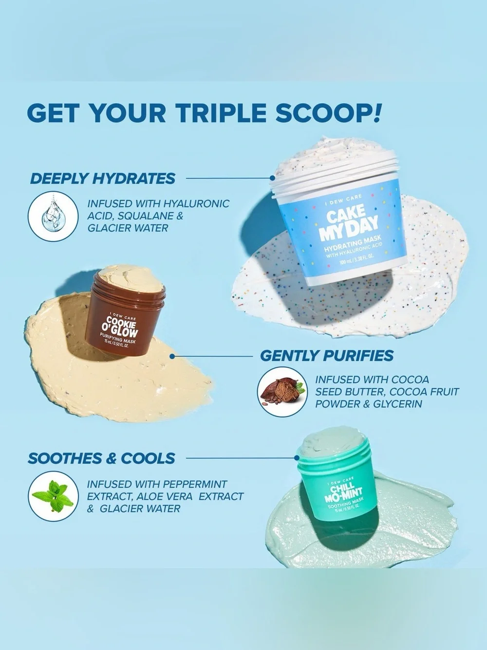 I Dew Care Sundae Scoop Ice Cream-Inspired Wash-Off Masks & Headband Set